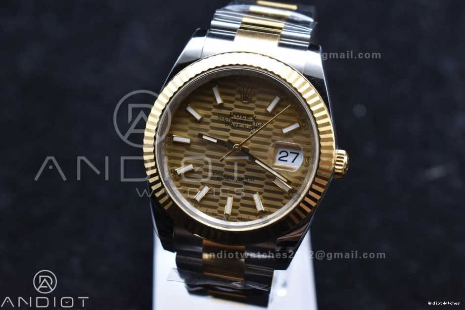 Oyster on YG Textured DateJust 41 Steel Best Sleek 1:1 SS YG Bracelet Clean Dial Edition 904L 126333 608 VR 0513